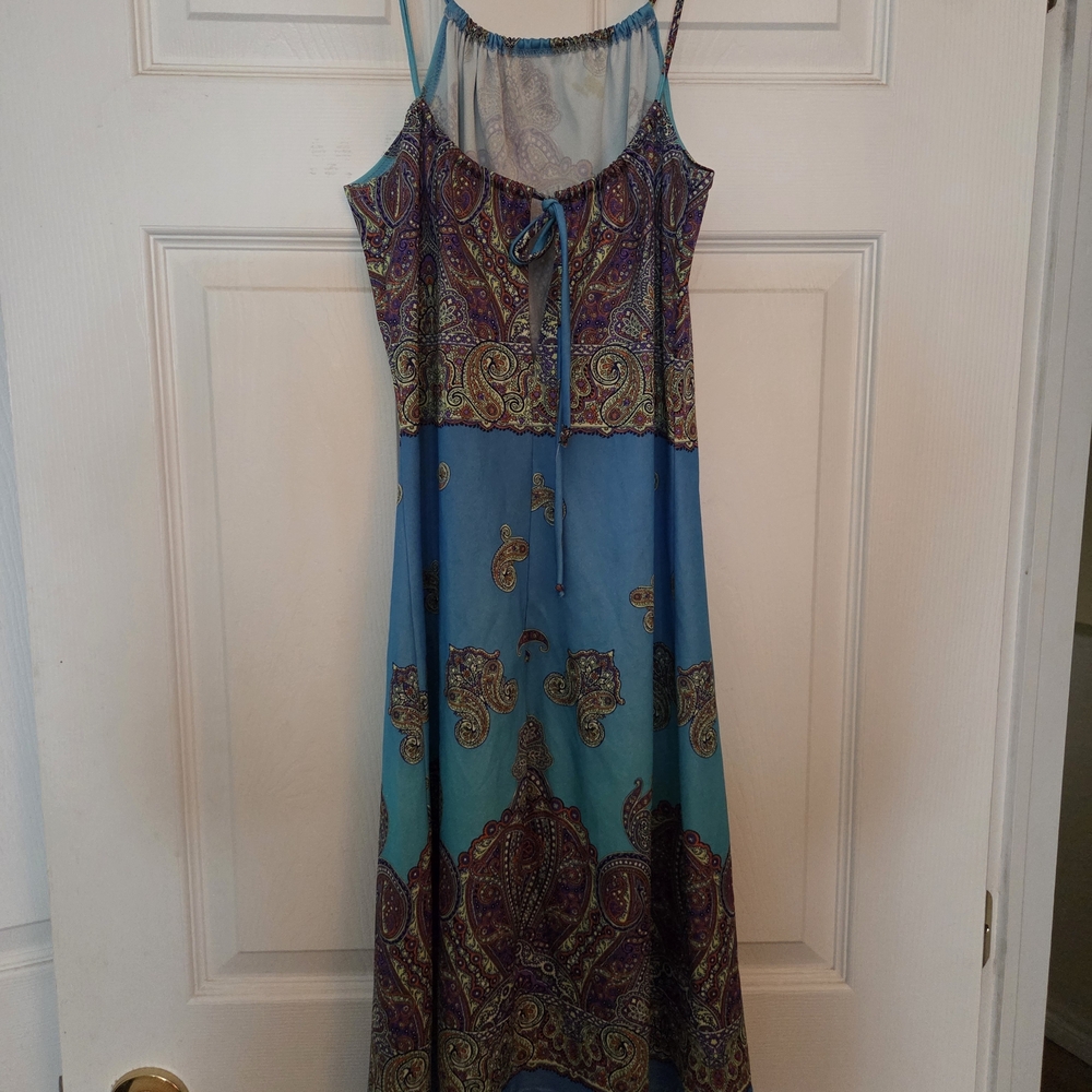 Vibrant Paisley Blue and Purple Midi Dress